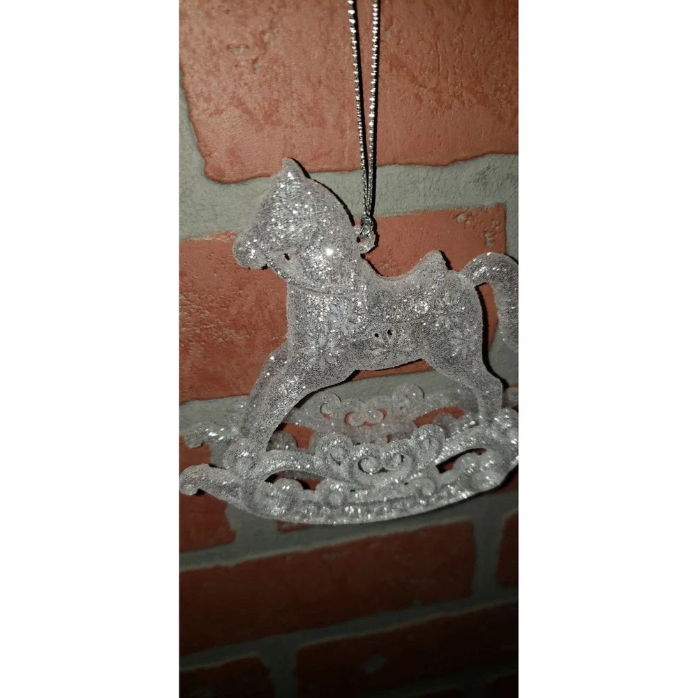 Plastic Glitter Rocking‎ Horse Ornament
